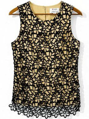Lela Rose Target Black Floral Lace Tank Top Sleeveless Blouse Silk Blend Lined S
